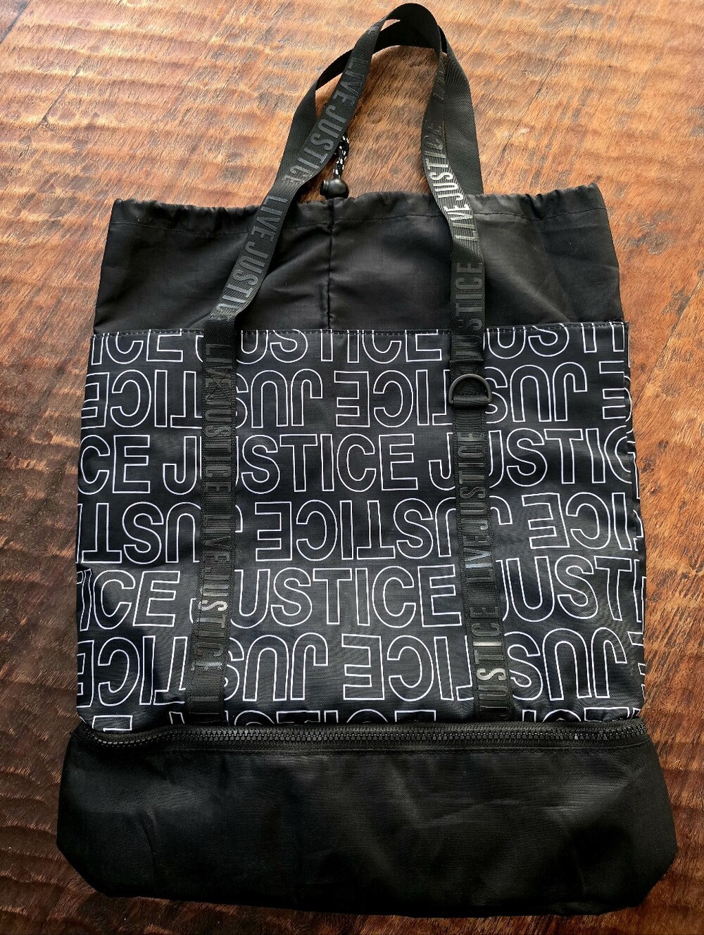 Justice Black Logo Drawstring  Tote Bag
